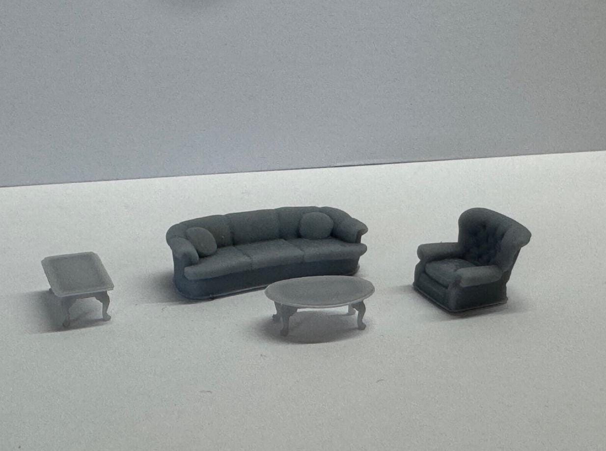 2 SETS 60s 70s Miniature Sofa Couch Tables Vintage furniture HO Gauge 1/87