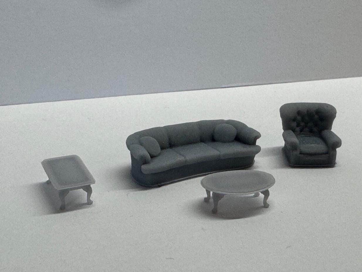 2 SETS 60s 70s Miniature Sofa Couch Tables Vintage furniture HO Gauge 1/87