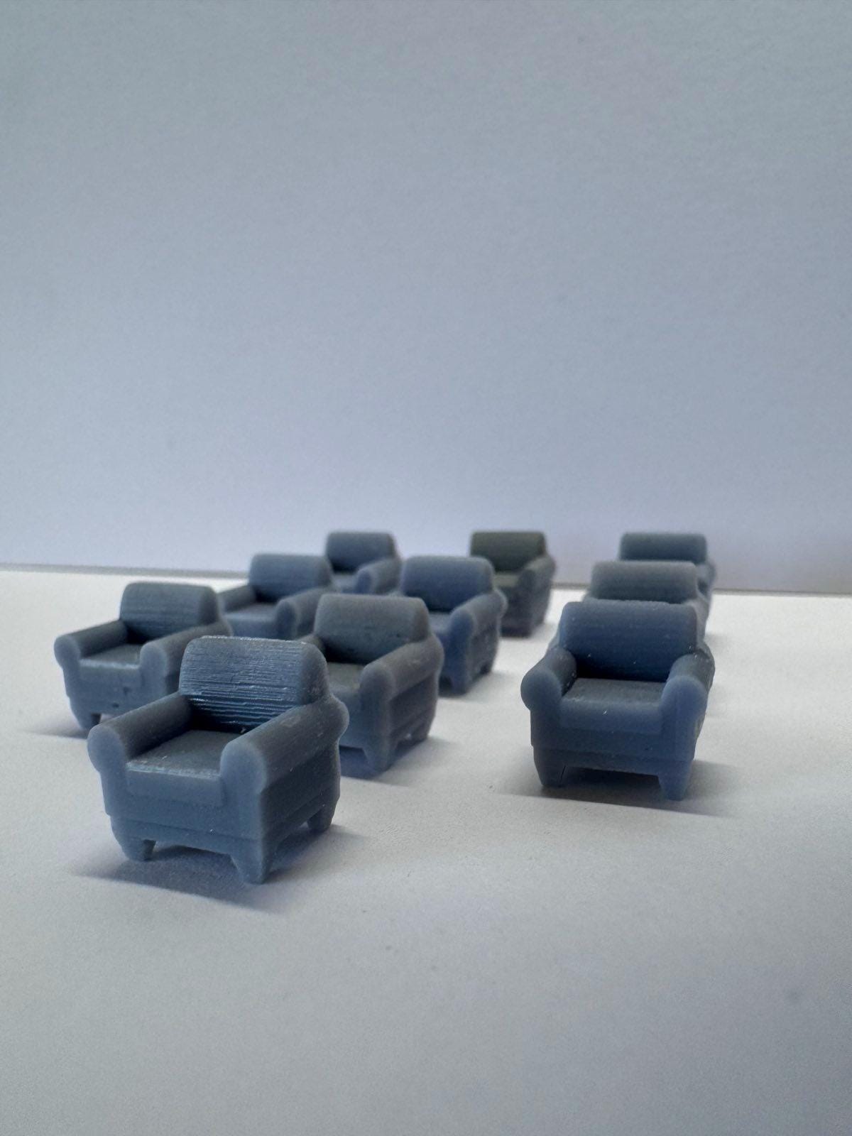 10 pcs Armchair Couch, HO GAUGE 1:87, unpainted Gray