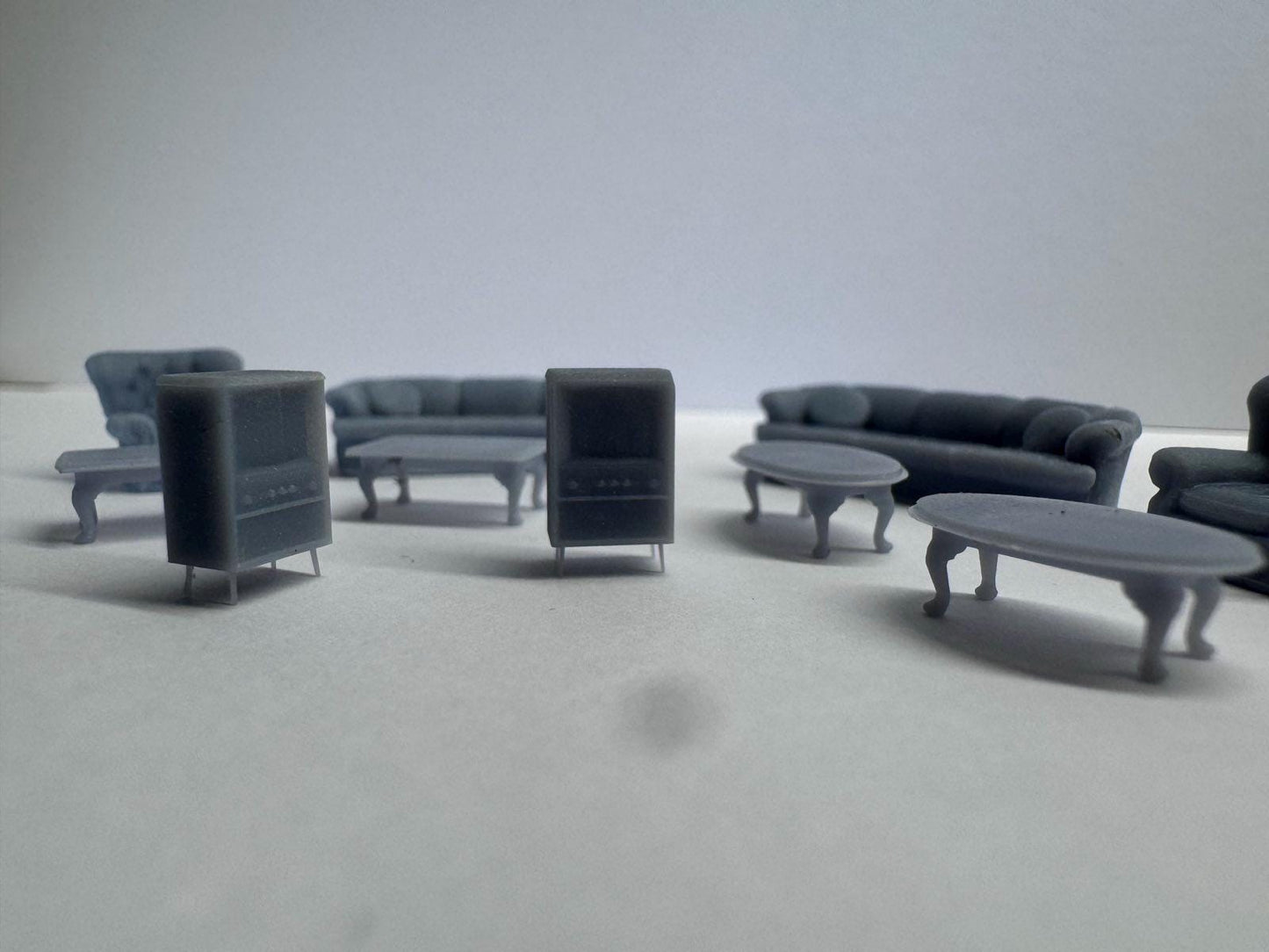 1960s Living Room Furniture Set, HO 1:87 - Sofa, Coffee Table, Tv, Armchair