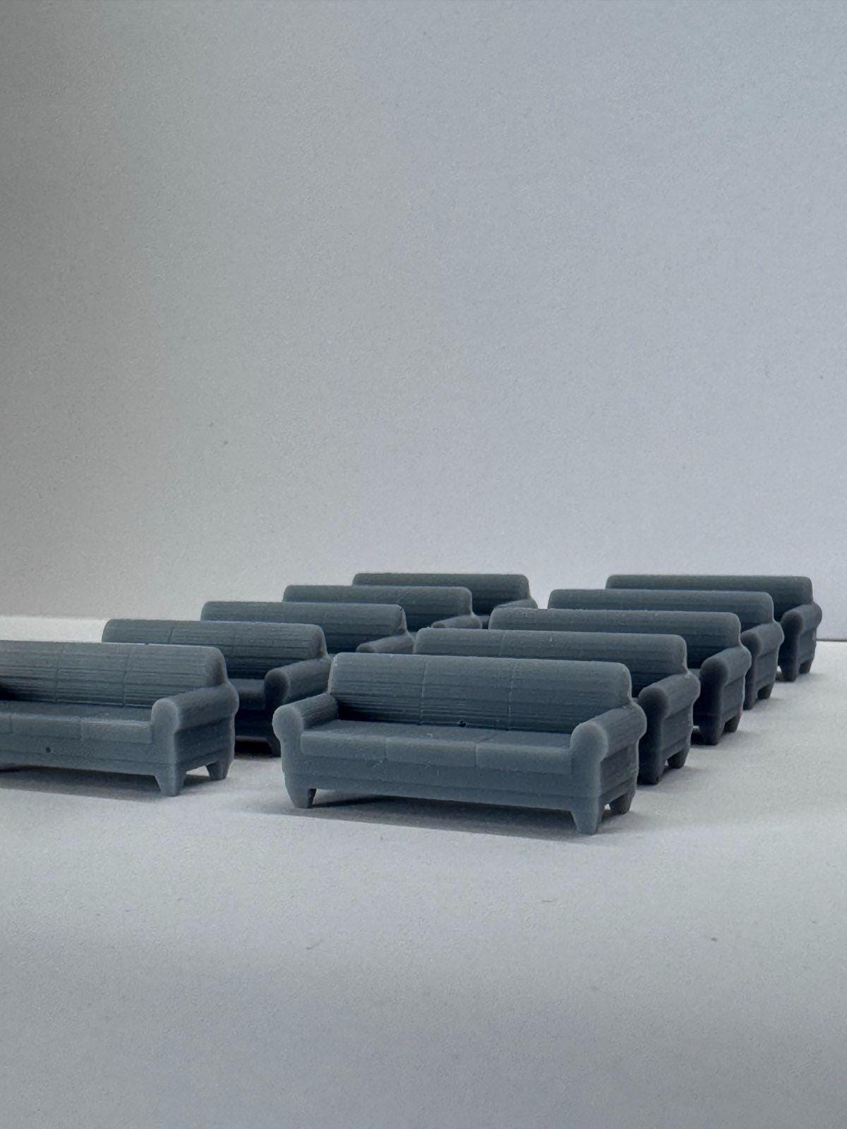 3 Seater Sofa, 10 pcs , HO GAUGE 1:87, unpainted Gray