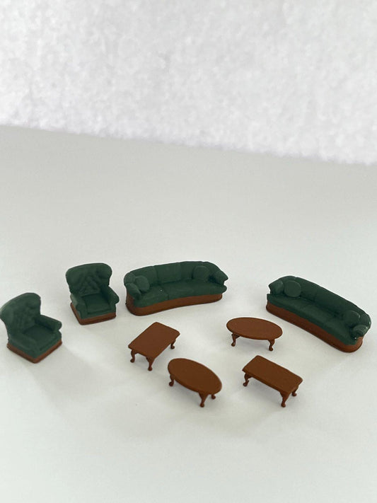 2 SETS 60s 70s Miniature Sofa Couch Tables Vintage furniture HO Gauge 1/87, Painted