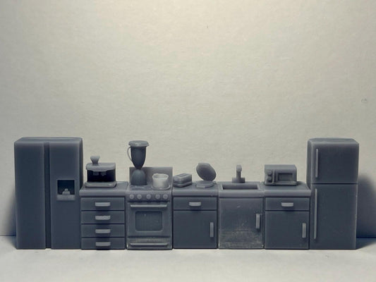 Full Kitchen Set, HO Scale 1:87, Grey Unpainted