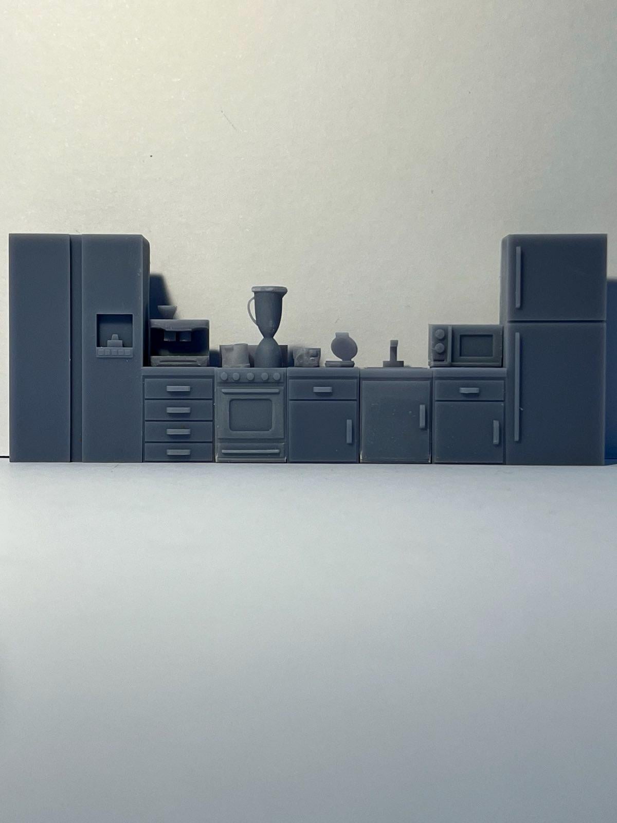 Full Kitchen Set, O Scale 1:48, Grey Unpainted