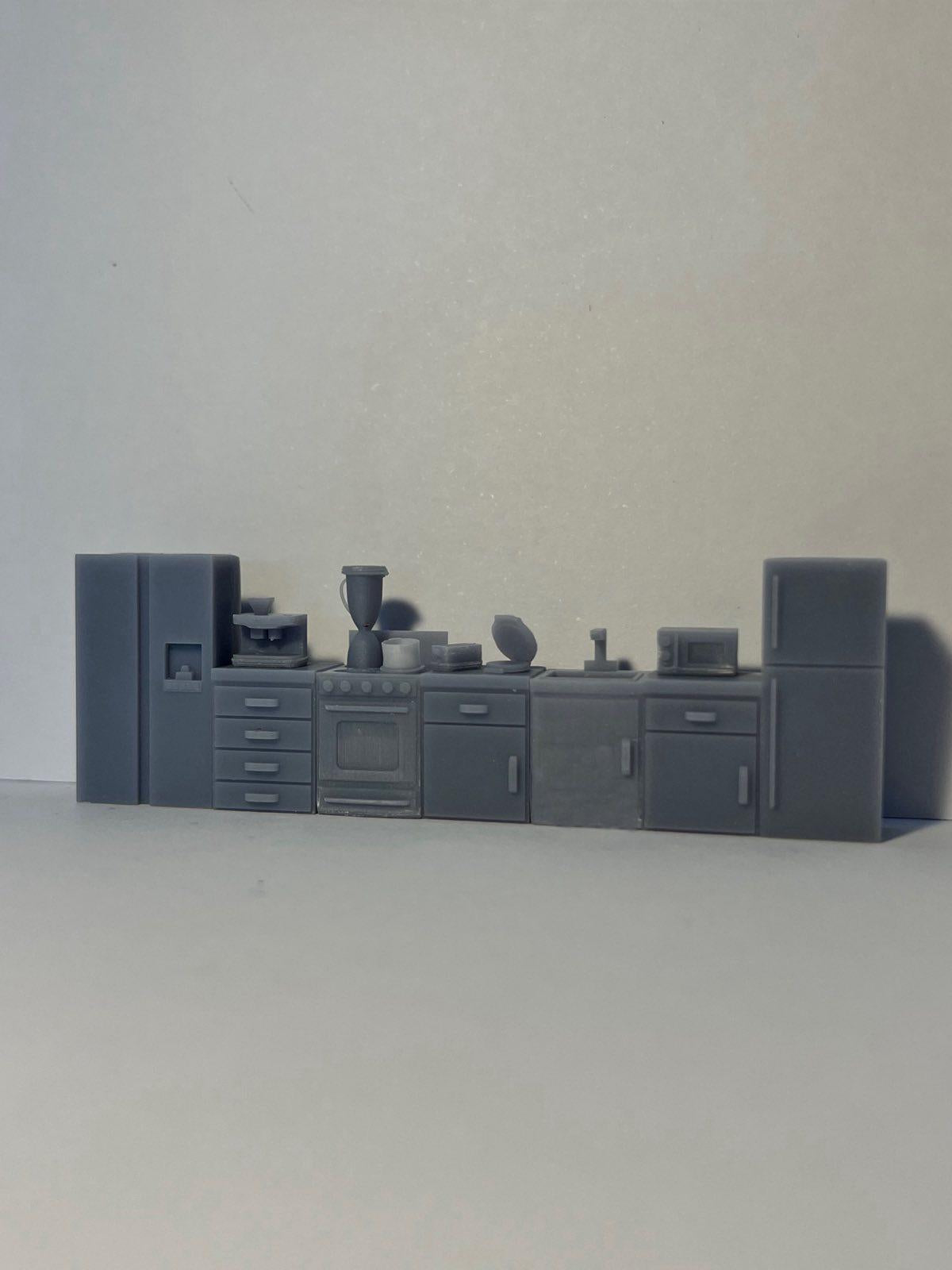 Full Kitchen Set, HO Scale 1:87, Grey Unpainted