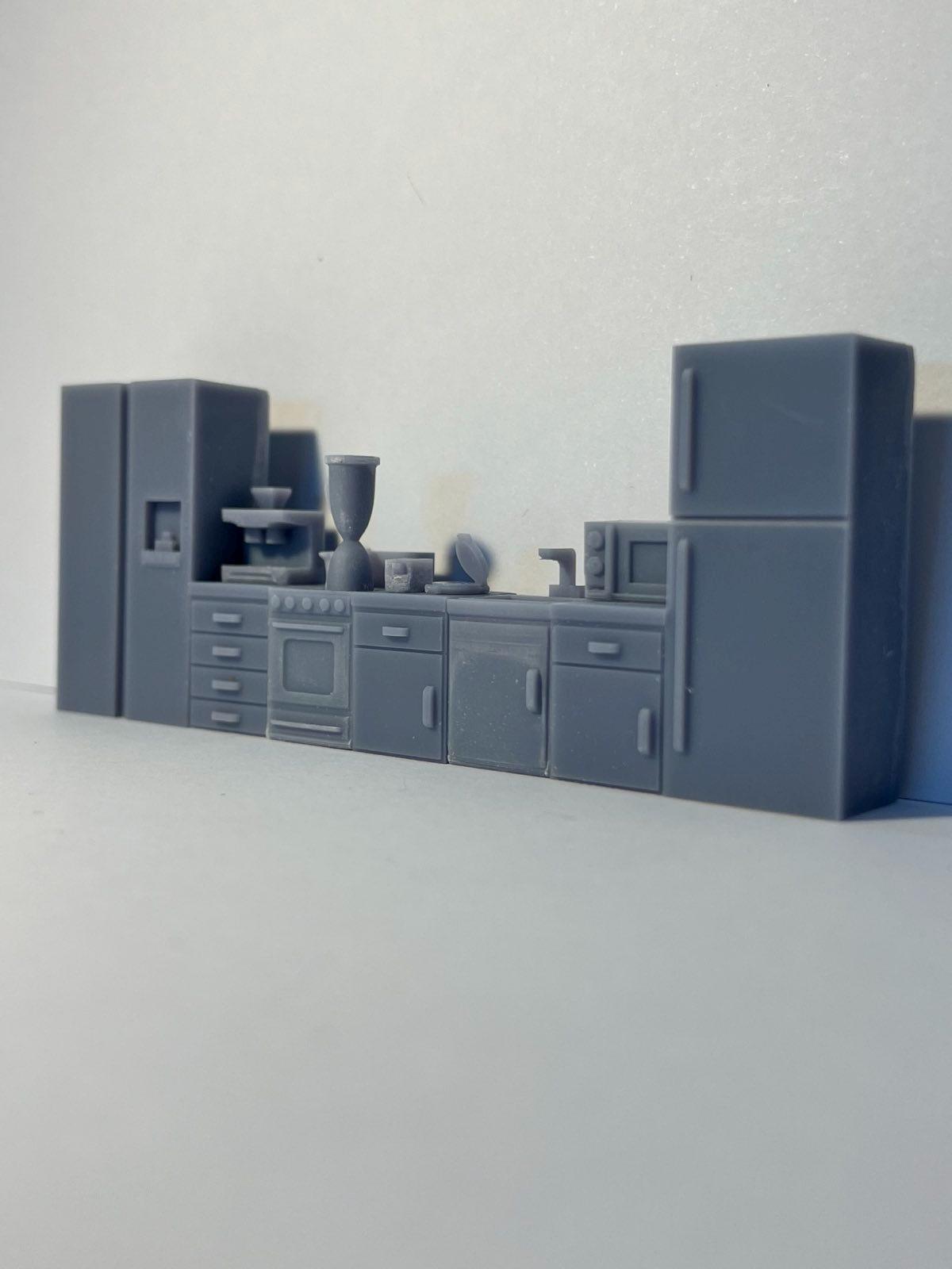 Full Kitchen Set, O Scale 1:48, Grey Unpainted